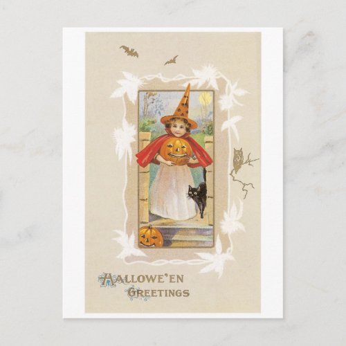 Old_fashioned Halloween Witch girl Postcard