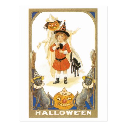 Old-fashioned Halloween, Witch girl Postcard