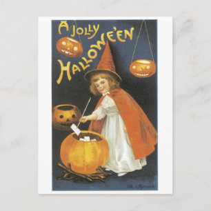 Old-fashioned Halloween, Witch girl Postcard