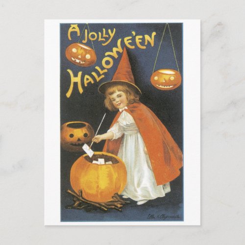 Old_fashioned Halloween Witch girl Postcard