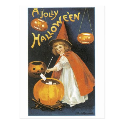 Old-fashioned Halloween, Witch girl Postcard