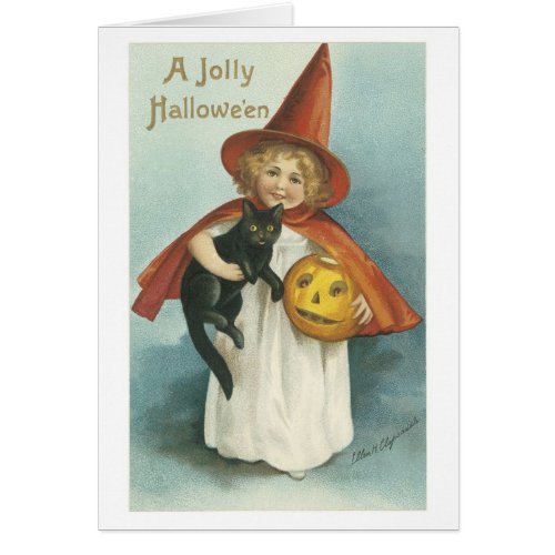 Old_fashioned Halloween Witch girl with Black cat