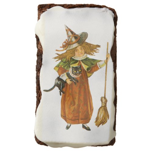 Old_fashioned Halloween Witch girl with Black cat Brownie