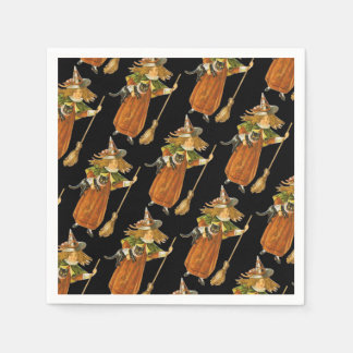 Old-fashioned Halloween, Witch girl with Black cat Napkins