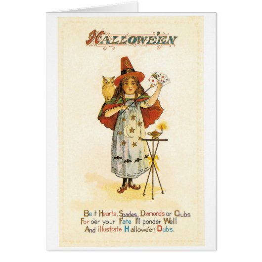 Old-fashioned Halloween, Witch girl with Owl Cards (Front)