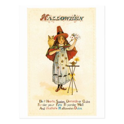 Old-fashioned Halloween, Witch girl with Owl Postcard