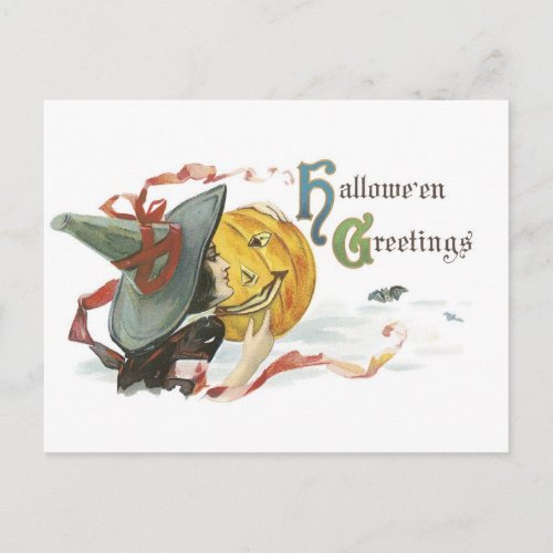 Old_fashioned Halloween Witch  Jack_o_lantern Postcard