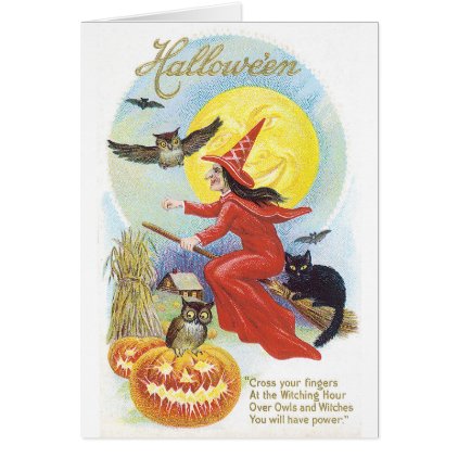 Old-fashioned Halloween, Witch & Owl Card