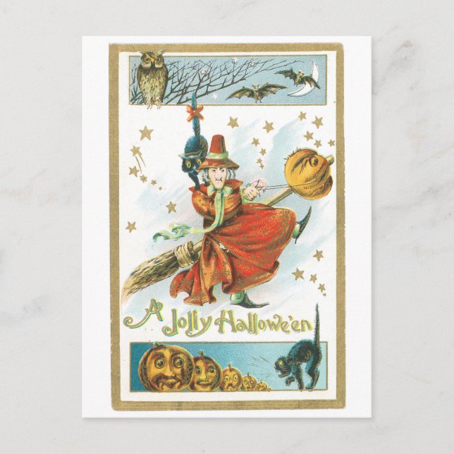 Old-fashioned Halloween, Witch Postcard (Front)