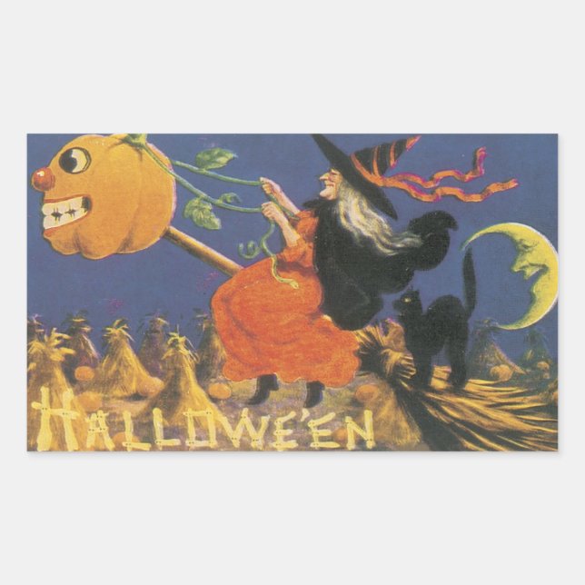 Old Fashioned Halloween Witch Rectangular Sticker (Front)