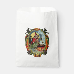 Old-fashioned Halloween, Witch with Black cat Favor Bag