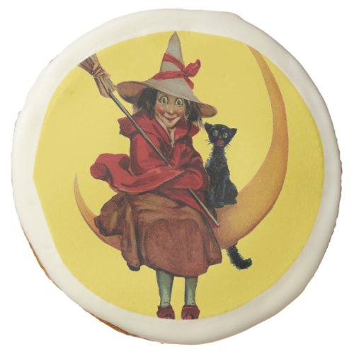 Old_fashioned Halloween Witch with Black cat Sugar Cookie