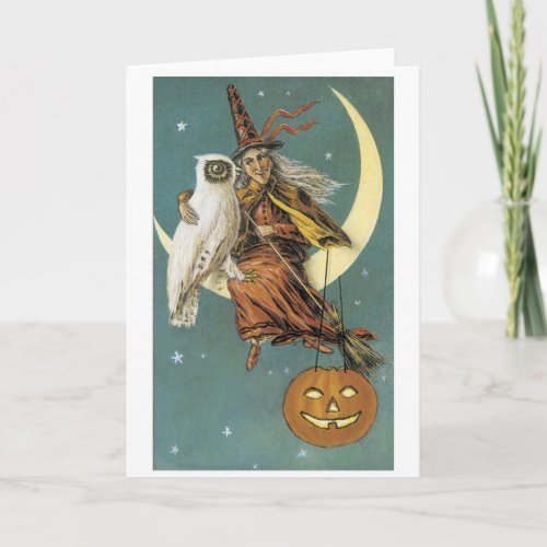 Old_fashioned Halloween Witch with Owl Card
