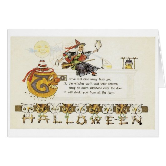 Old-fashioned Halloween, Witch with Owl Cards (Front Horizontal)