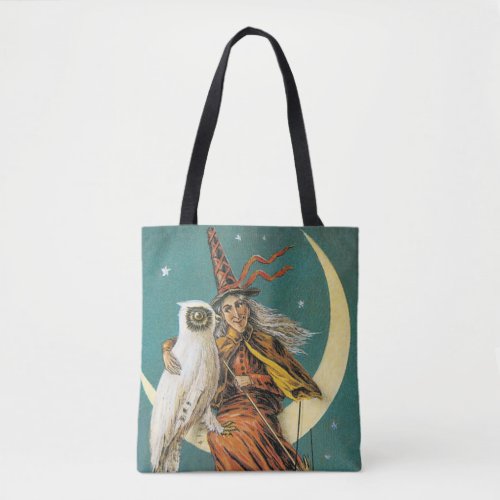 Old_fashioned Halloween Witch with Owl Tote Bag