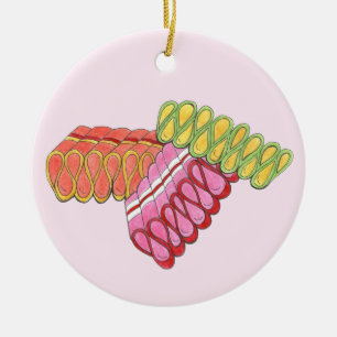 Old Fashioned Hard Ribbon Candy Christmas Holiday Ceramic Ornament