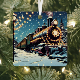 Old-Fashioned Holiday Train Christmas Metal Ornament