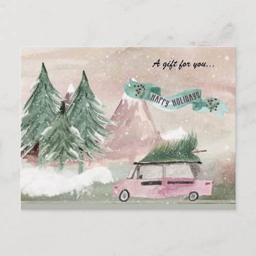 Old Fashioned Holiday Watercolor in Plum and Green Postcard