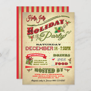Old Fashioned Holly Jolly Holiday Party Invitation