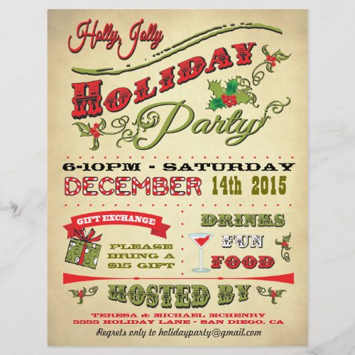 Old Fashioned Holly Jolly Holiday Party Poster