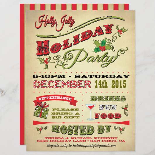 Old Fashioned Holly Jolly Holiday Party Poster (Front/Back)