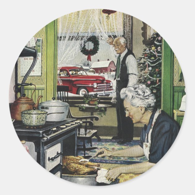 Old Fashioned Home Kitchen Christmas Classic Round Sticker