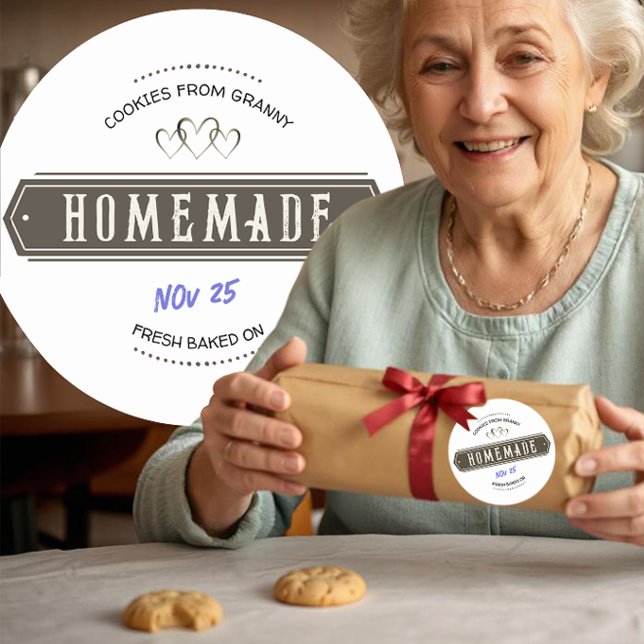 Old Fashioned Homemade With Love Handwritten Date  Classic Round Sticker (Creator Uploaded)