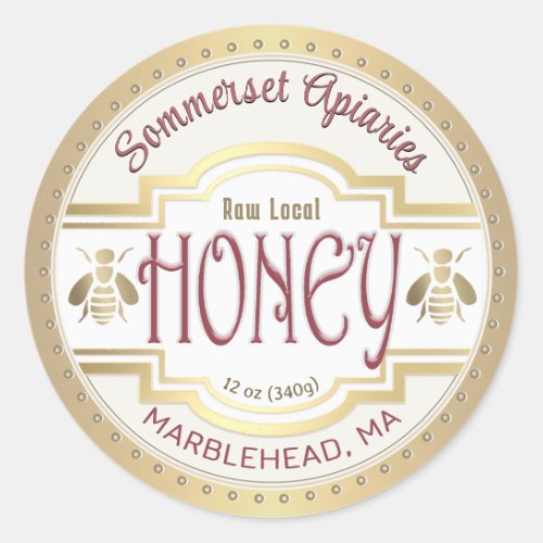 Old Fashioned Honey Label Bees and Gold Border 