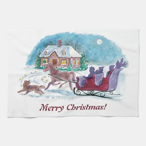 Old Fashioned Horse and Sleigh Christmas Towel