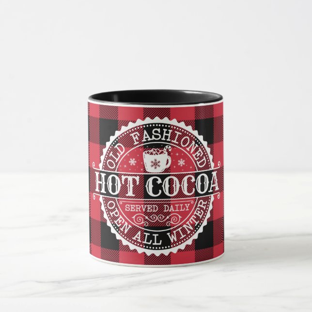 Old Fashioned Hot Cocoa Red Buffalo Check Mug (Center)