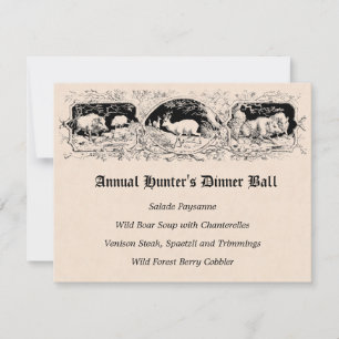 Old Fashioned Hunter's Ball Game Dinner Menu Invitation