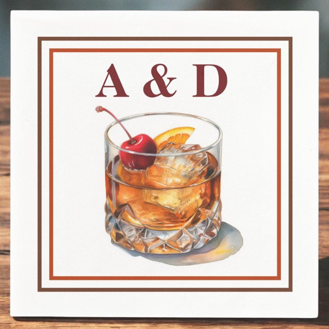 Old Fashioned Initials Cocktail Napkins (Creator Uploaded)