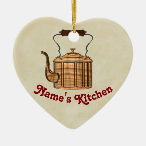 Old Fashioned Kitchen Copper Kettle HEART Ceramic Ornament