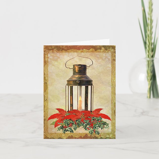 Old Fashioned Lantern in Frame Christmas Card (Front)