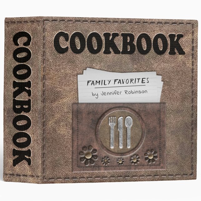 Old Fashioned Leather Look Cookbook for Recipes 3 Ring Binder (Front/Spine)
