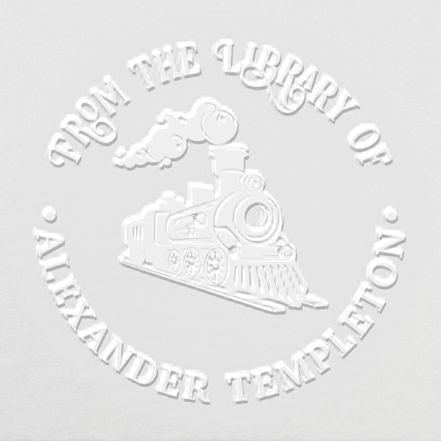 Old Fashioned Locomotive Train Library Book Name Embosser (Design)