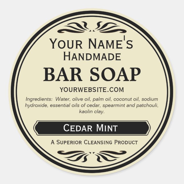 Old Fashioned Look Handmade Soap Labels Round (Front)