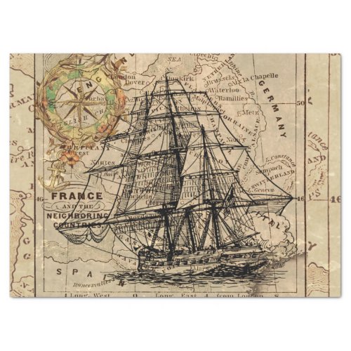 Old Fashioned Map and Epic Sailboat Tissue Paper