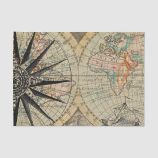 Old Fashioned Map with Compass Tissue Paper
