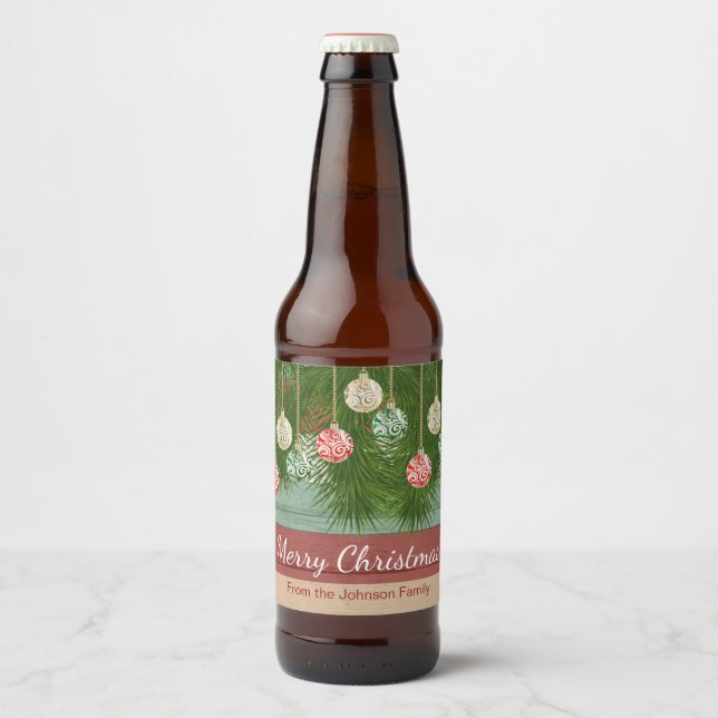 Old Fashioned Merry Christmas Decoration Design Beer Bottle Label (Front)