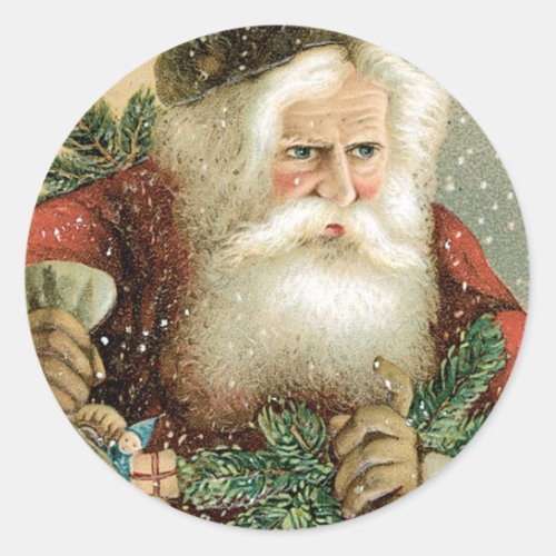 Old Fashioned Merry Christmas Santa Claus Classic Round Sticker