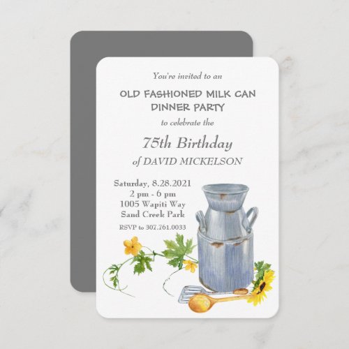 Old Fashioned Milk Can Dinner Birthday Party Announcement