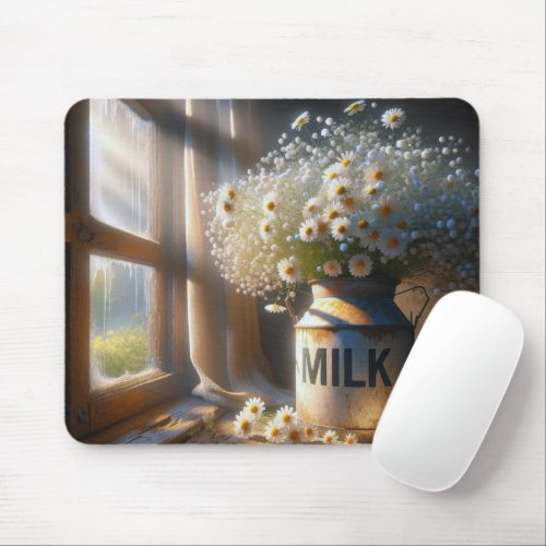 Old_fashioned Milk Can With Daisies Mouse Pad