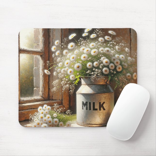 Old-fashioned Milk Can With Daisies Mouse Pad (With Mouse)