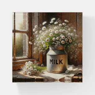 Old-fashioned Milk Can With Daisy Bouquet Paperweight