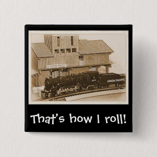 Old Fashioned Model Train Photo Pinback Button (Front)