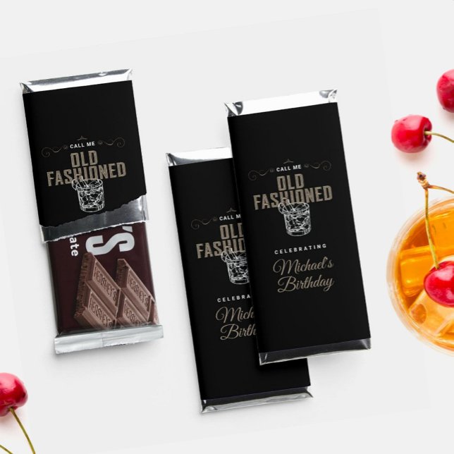 Old Fashioned Modern Black Whiskey Birthday Hershey Bar Favors (Creator Uploaded)