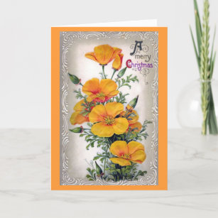 Old Fashioned Orange Floral Christmas Card