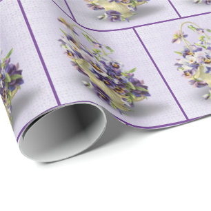 old-fashioned pansy basket on eyelet wrapping paper