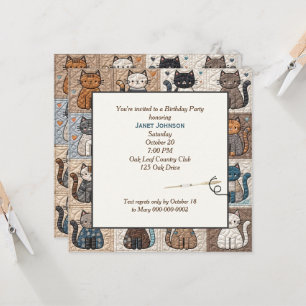 Old-fashioned Patchwork Cat Quilt Invitation